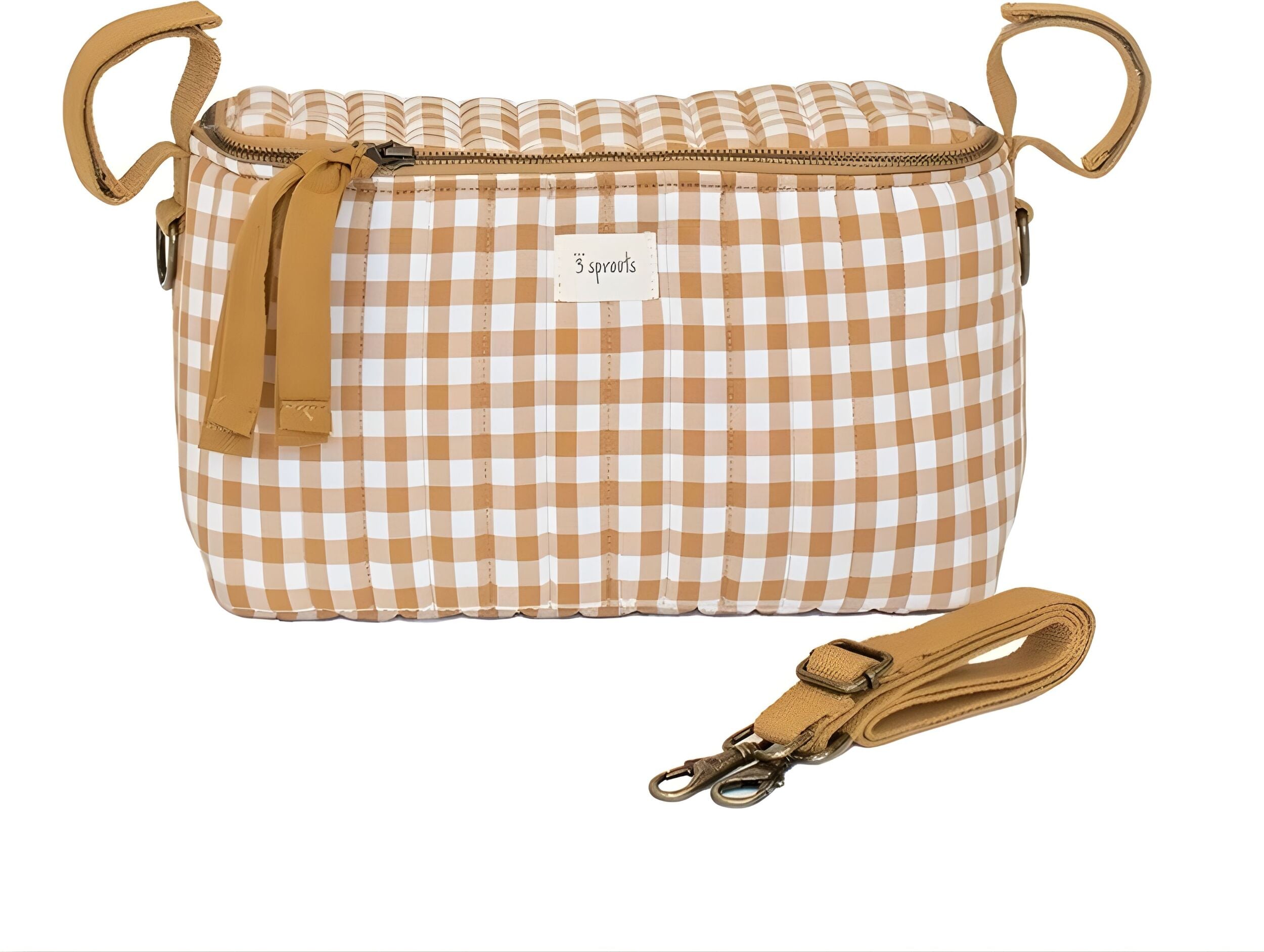 3 Sprouts Organizer für Kinderwagen kariert, braun-weiß, gesteppt