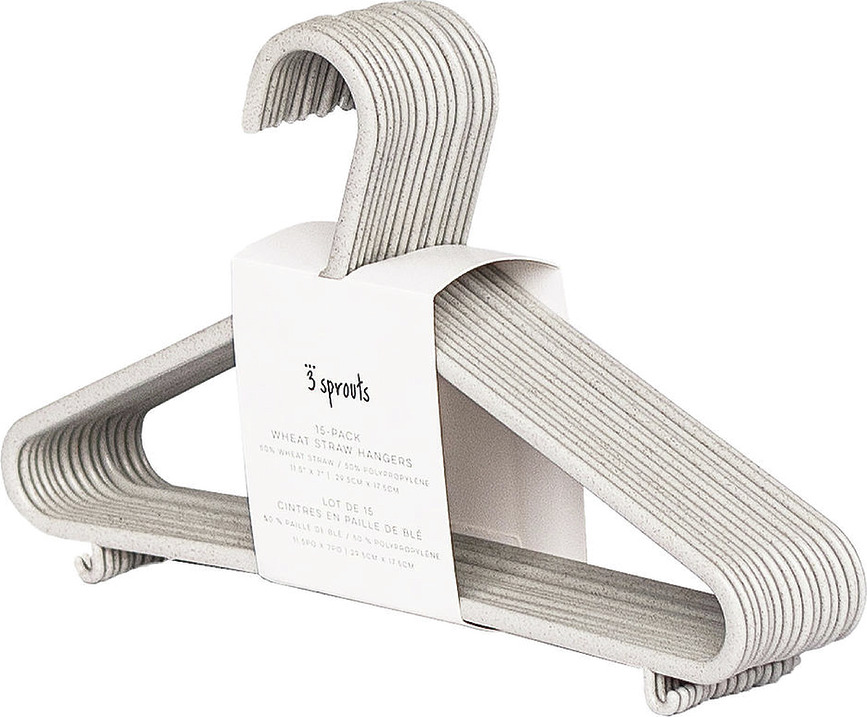 3 Sprouts Otroški Obešalniki, eko, svetlo sivi, 15 kosov