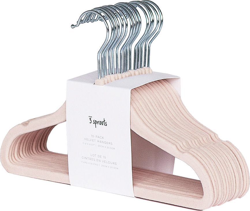 3 Sprouts Παιδικές Κρεμάστρες, βελούδινες, ροζ, 15 τμχ