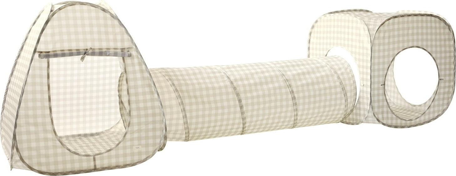 3 Sprouts Zelt- und Tunnel-Set mit Karomuster, beige, 3-teilig
