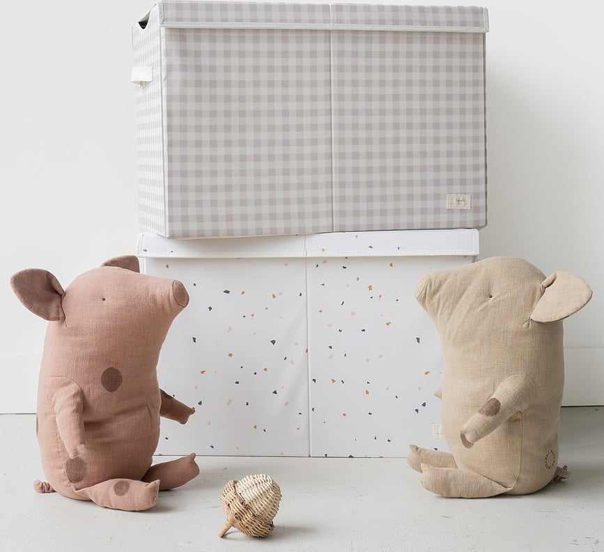 Caja de almacenaje Gingham, con tapa, beige