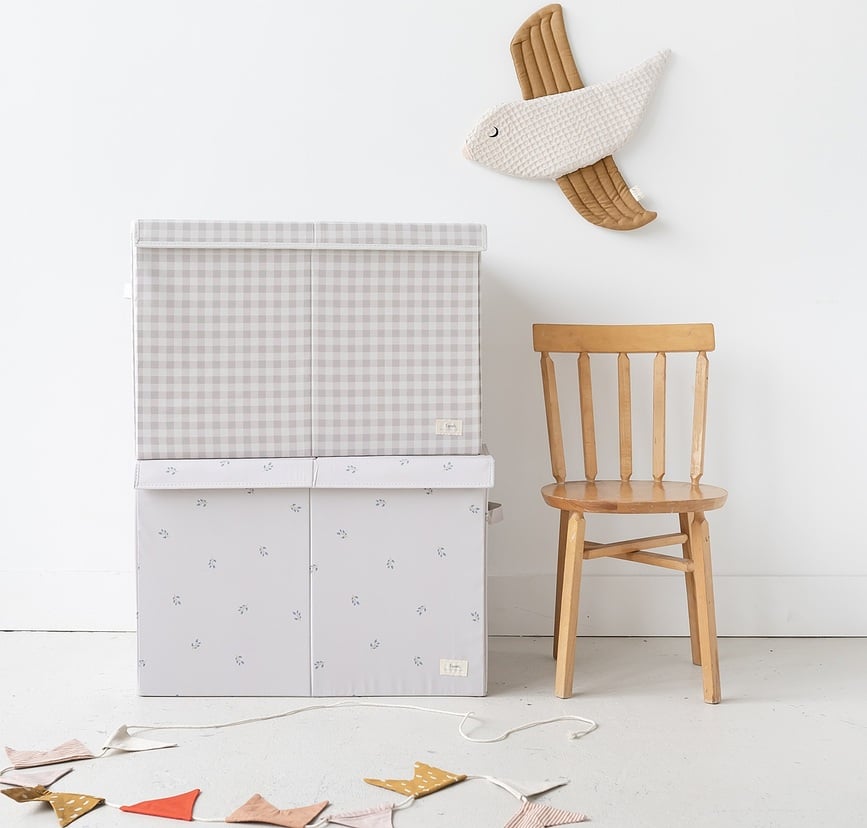 Caja de almacenaje Gingham, con tapa, beige