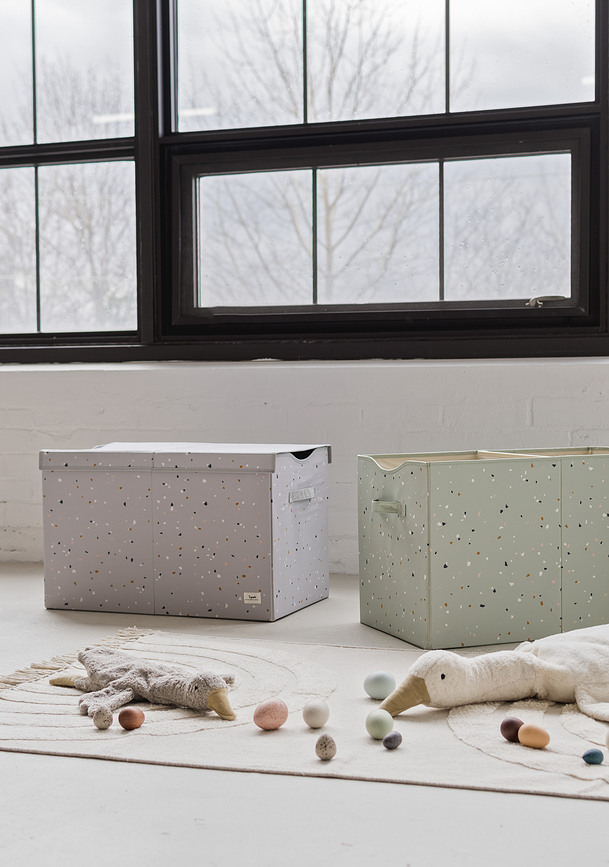 Caja de almacenamiento Terrazzo, verde claro, con tapa