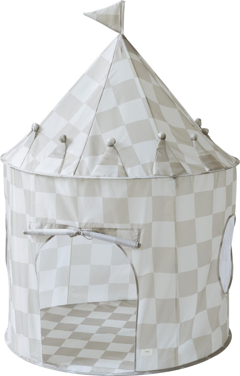 Gingham Kinderzelt Schachbrett beige aus recyceltem Material