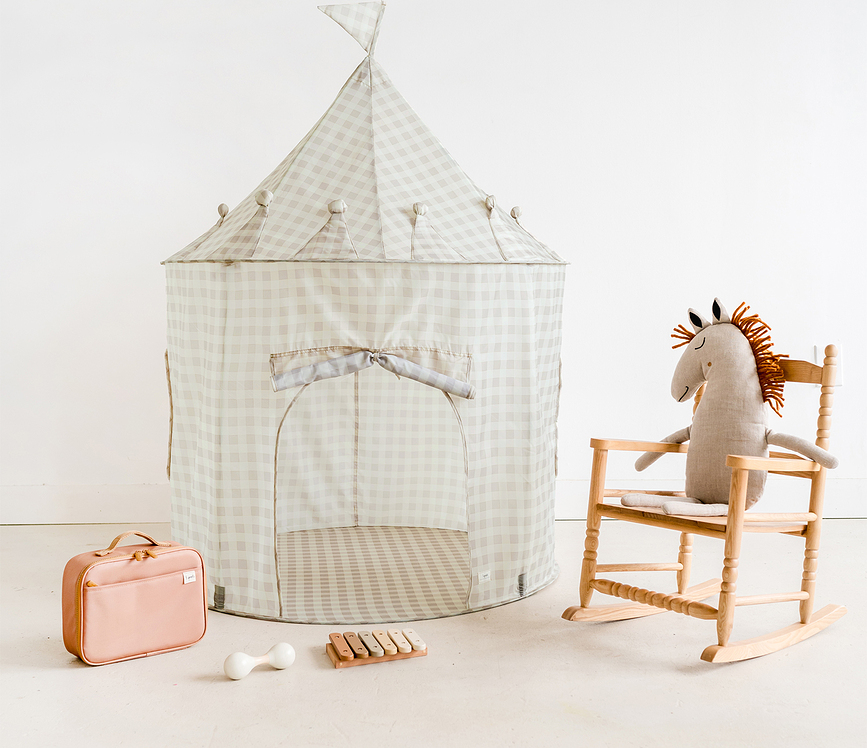 Gingham Tente Enfant, beige, en matière recyclée