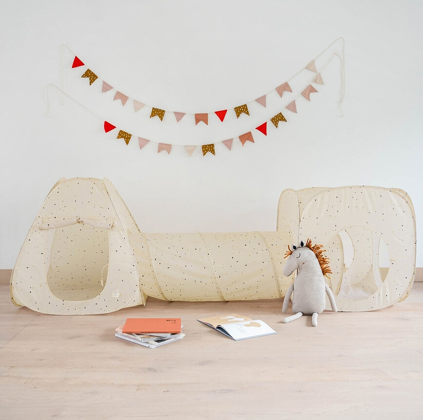 Set de tiendas de campaña con túnel 3 Sprouts a cuadros, beige, 3 piezas