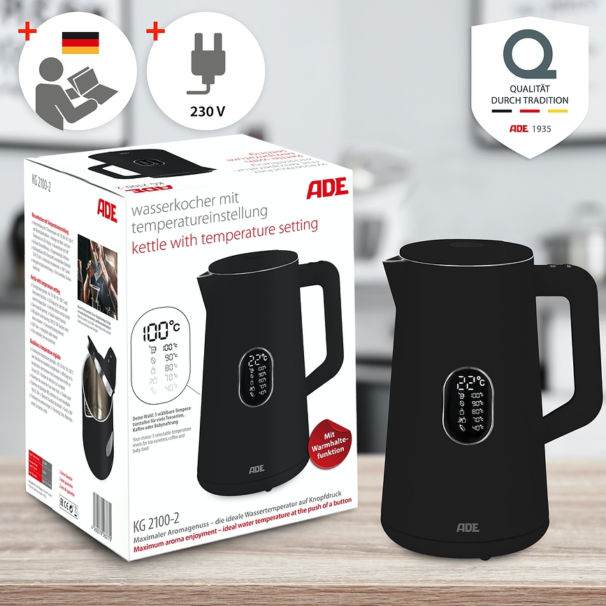 Hervidor Eléctrico con control de temperatura ADE, 1,5 L, negro