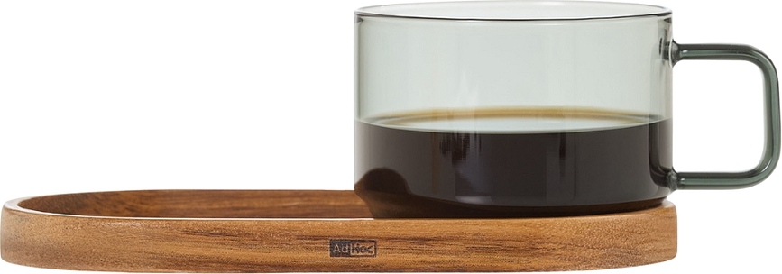 Impact Φλιτζάνι Καφέ με πιατάκι, 300 ml, διαφανές γκρι, Σετ 2 τεμαχίων