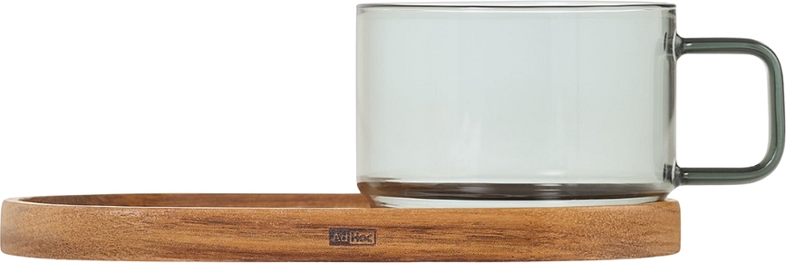 Impact Tasse à Café avec soucoupe, 300 ml, transparente, grise, Set 2 pièces