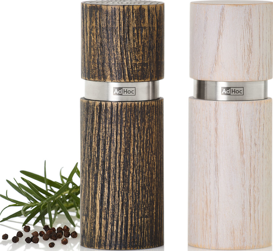 Molinillos para Sal y Pimienta Textura XS, de madera de fresno claro y oscuro, Set de 2 unidades