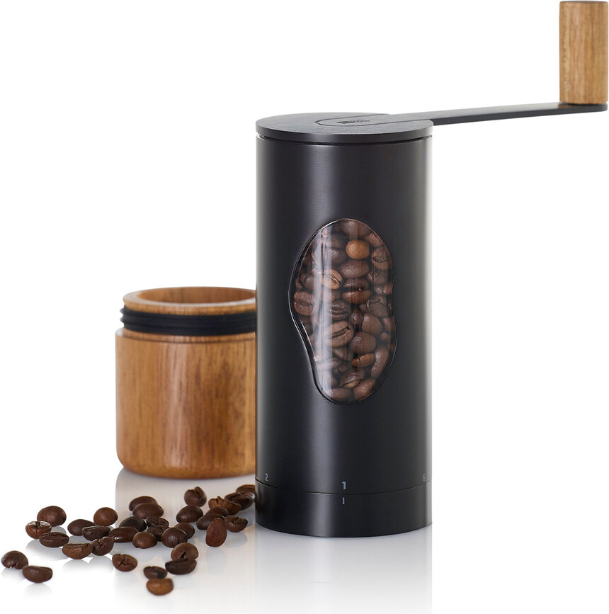 Mrs. Bean Mlinček za kavo z lesenim ročajem, črn