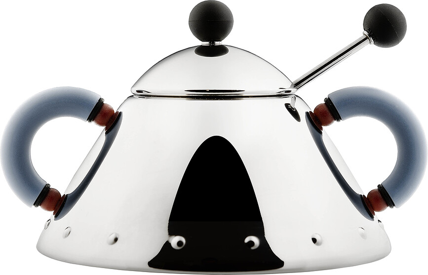 Alessi 9097 Sockerskål, med blå handtag