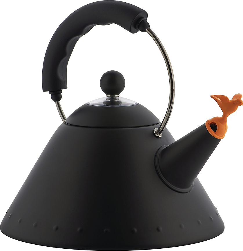 Hervidor con Silbato Alessi 9093, 2 l, negro mate