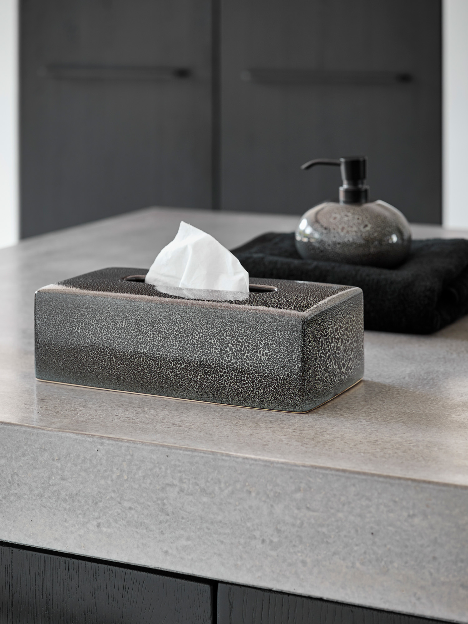 Rectangular Grey Granite Soap Dish Cup Dispenser