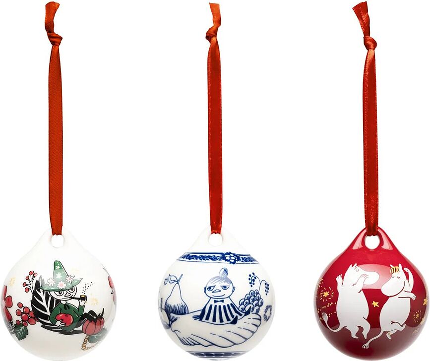 Arabia Finland Festive Moments Božične krogle, motiv Muminki, 3 kosi