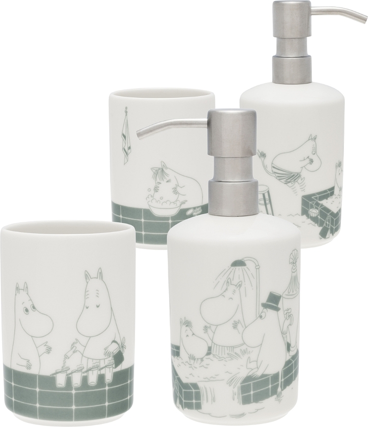 Arabia Finland Moomin Flower Garden Set de Salle de Bain, distributeur de savon et porte-brosse à dents, Set 2 pièces