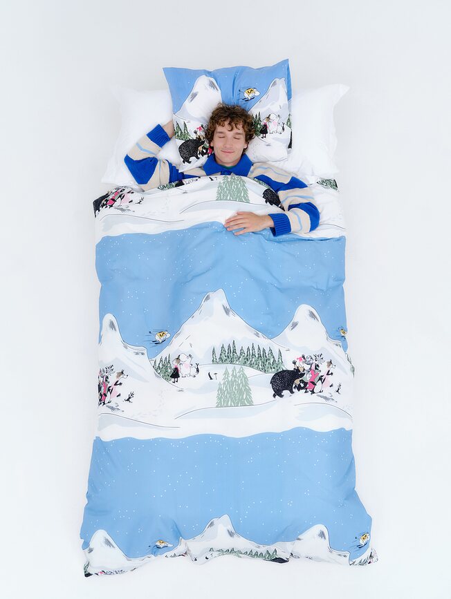 Arabia Finland Moomin Ski Jumping Parure de lit, 150 x 210 cm, taie d'oreiller 50 x 60 cm
