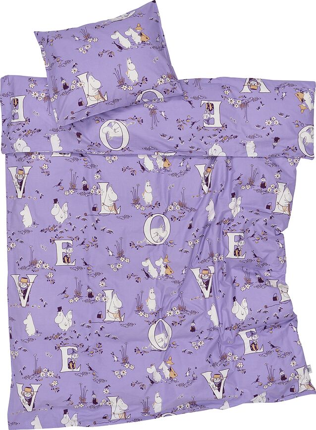 Arabia Finland Muminki Love Posteljina s jastučnicom ljubičasta 150 x 210 cm 50 x 60 cm