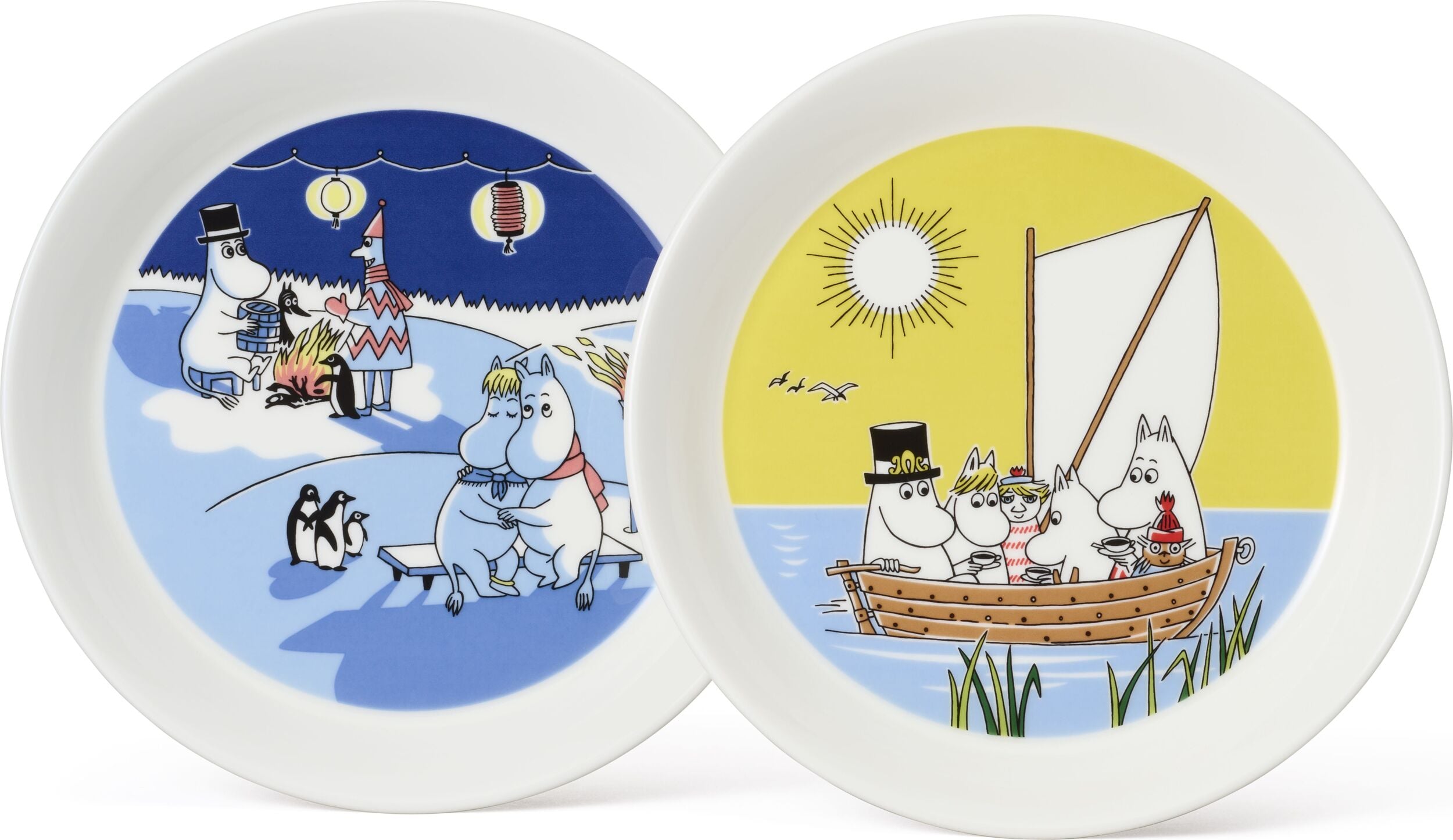 Arabia Finland Teller 19 cm Mumins Bonfire & Sailing 2 St.