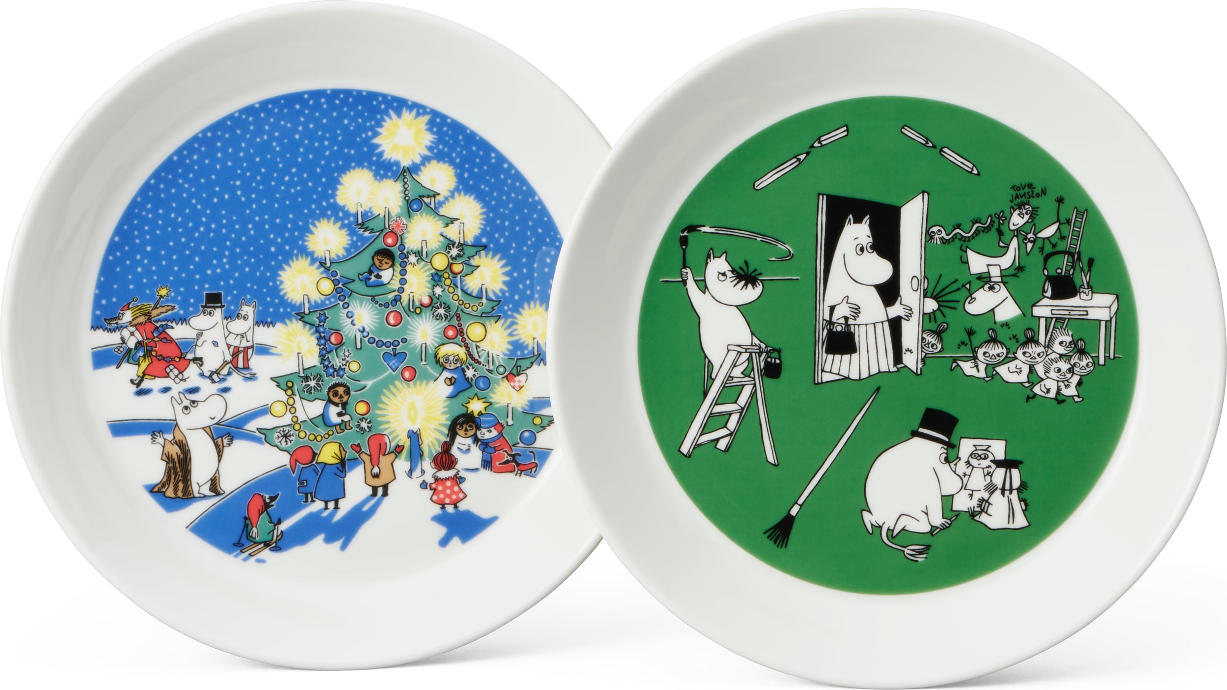 Arabia Finland Teller 19 cm Mumins Drawing & Christmas 2 St.