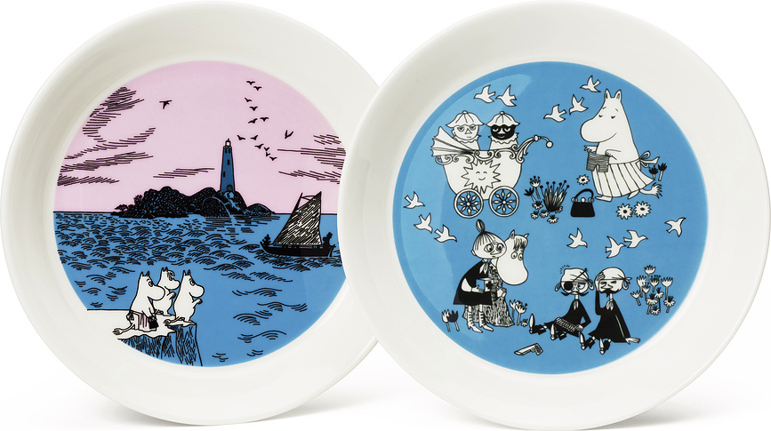 Platos Arabia Moomin, 19 cm, diseños Night Sail y Peace, Pack de 2 unidades