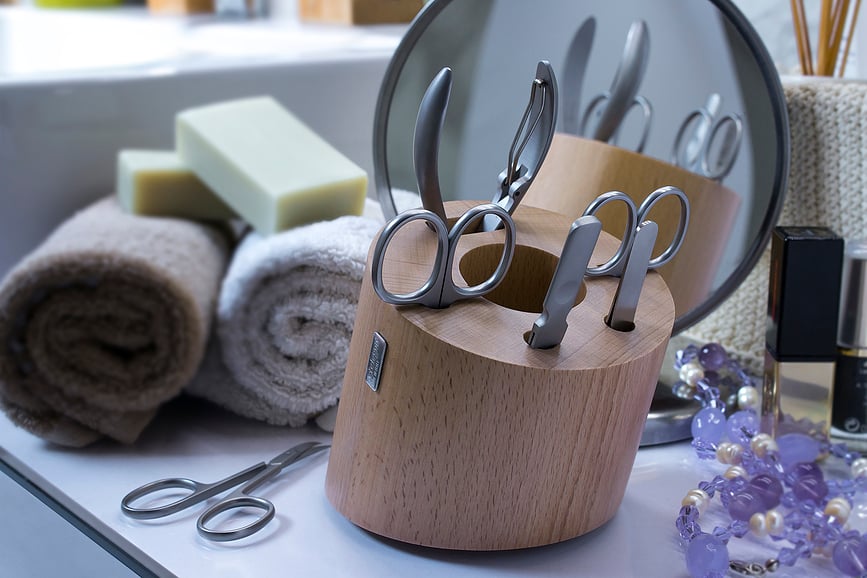 Organizador de madera de nogal Artelegno, redondo, para accesorios de manicura