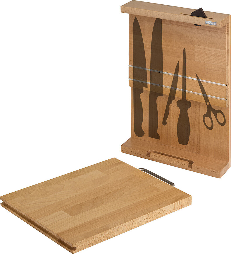 Soporte para cuchillos magnético Bologna, 30 cm, con tabla, Set de 2 piezas