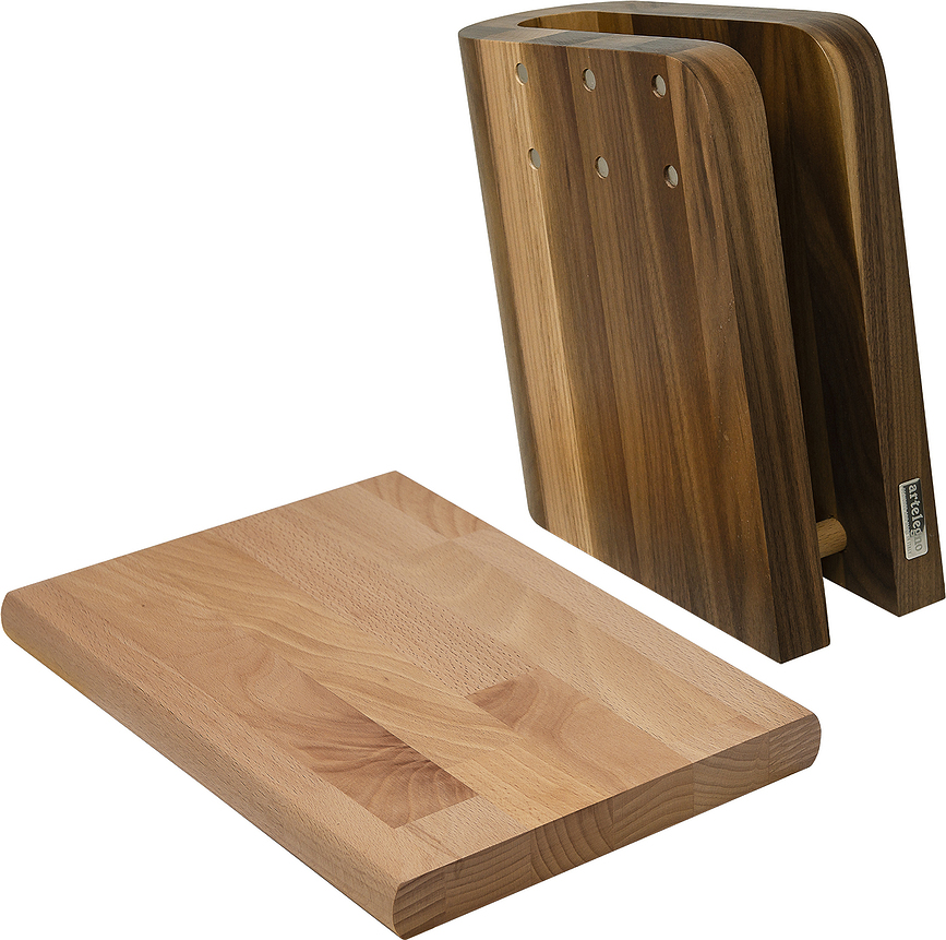 Soporte para Cuchillos magnético de madera de haya Grand Prix, con tabla de cortar, Set de 2 piezas
