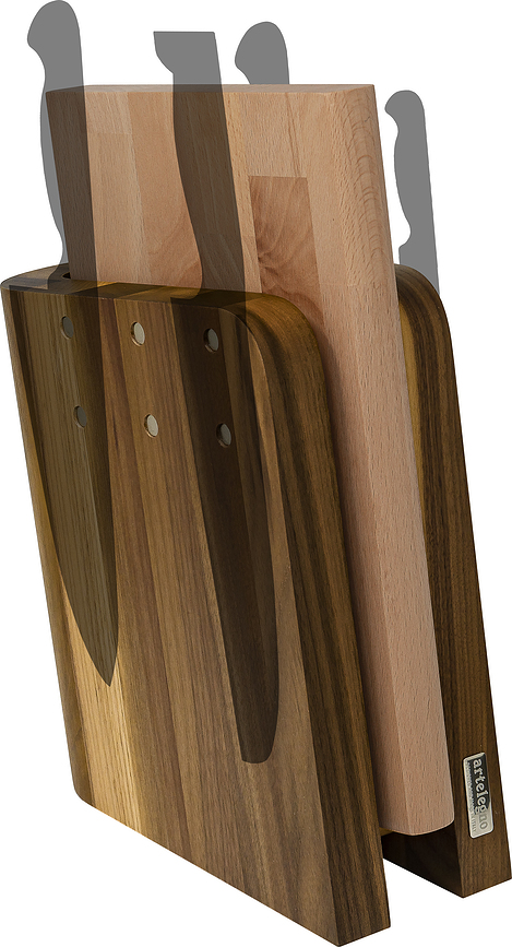 Soporte para Cuchillos magnético de madera de haya Grand Prix, con tabla de cortar, Set de 2 piezas