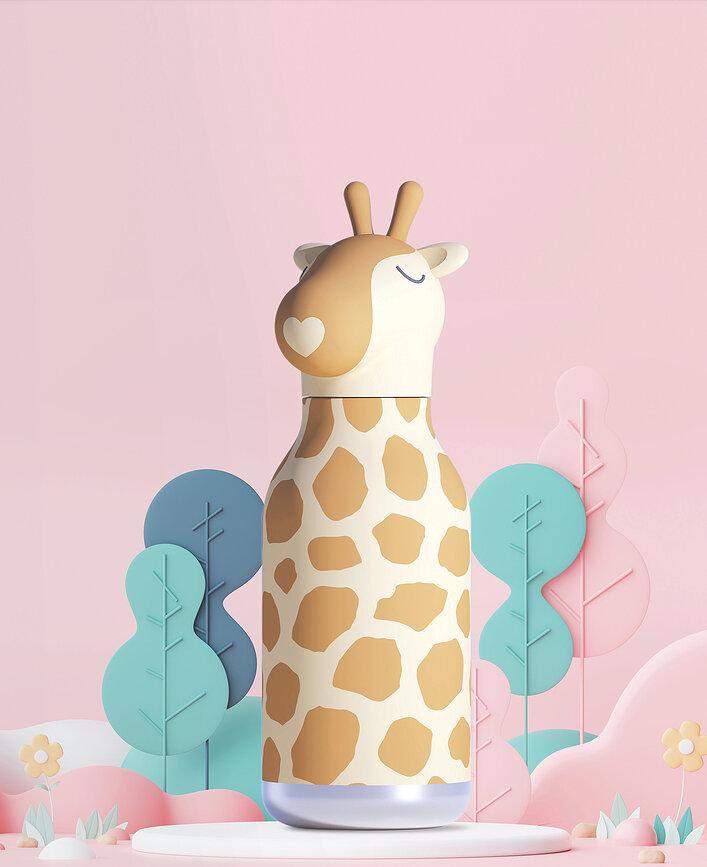 Bottiglia termica con cannuccia Bestie Bottles Giraffe Spots 460 ml