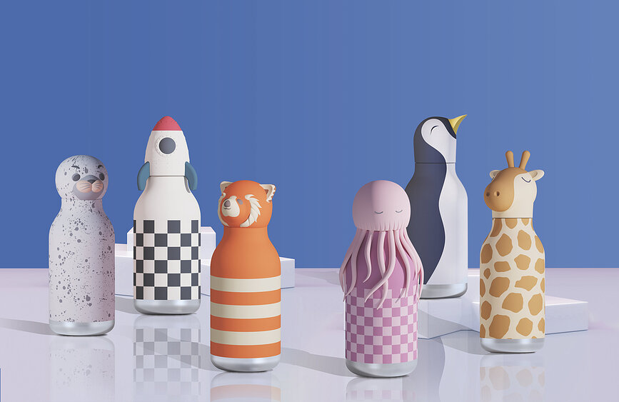 Bouteille isotherme avec paille Bestie Bottles Penguin Black/White 460 ml