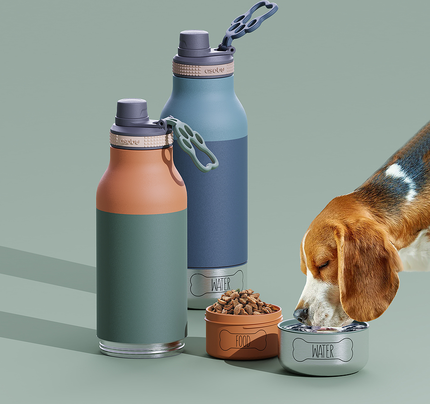 Buddy 3-i-1 flaske med skåle til hund 1 l, pastellilla