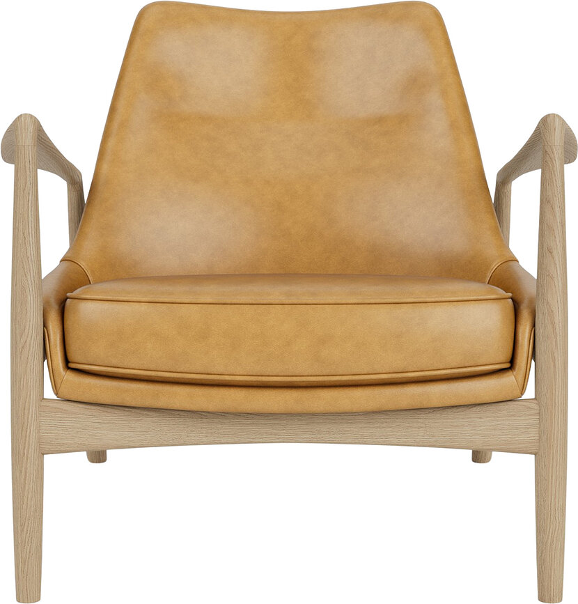 Atpūtas krēsls The Seal Lounge 73 cm, gaišs ozols, polsterēts, konjaka āda