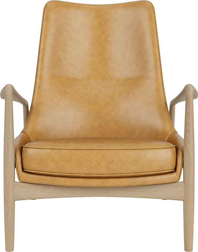 Atpūtas krēsls The Seal Lounge 92 cm, gaišs ozols, polsterēts, konjaka āda
