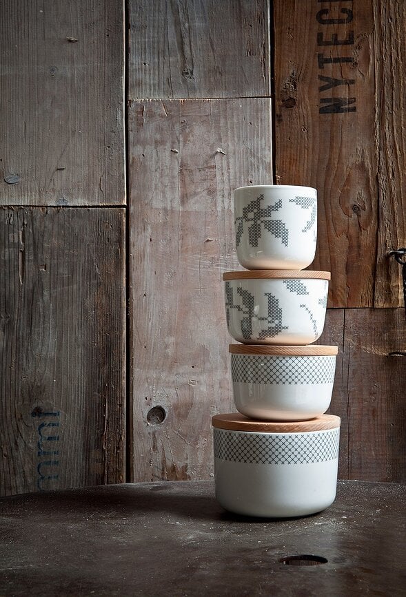 Azucarero Grey Leaves, diseño de hojas grises