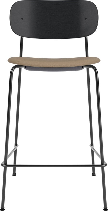 Baro kėdė Co 68,5 cm, juoda, su apmušta odine sėdyne, smėlio spalvos