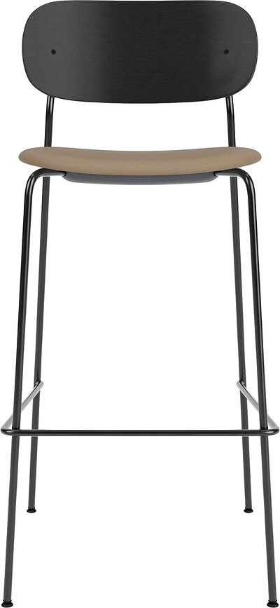 Baro kėdė Co 78,5 cm, juoda, su apmušta odine sėdyne, smėlio spalvos
