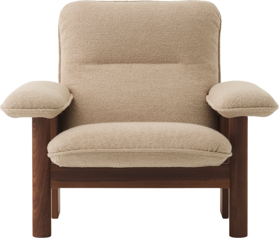 Brasilia Bouclé Sessel beige auf dunklen Eichenbeinen