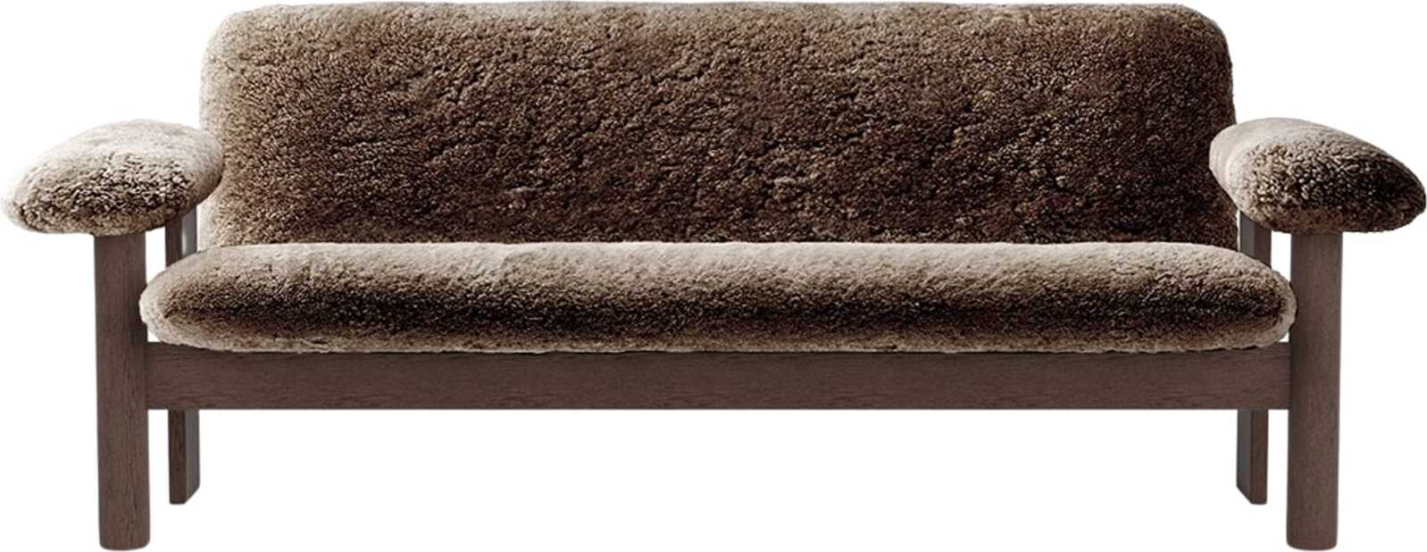 Brasilia Sheepskin 2-Sitzer-Sofa braun auf dunklen Eichenbeinen