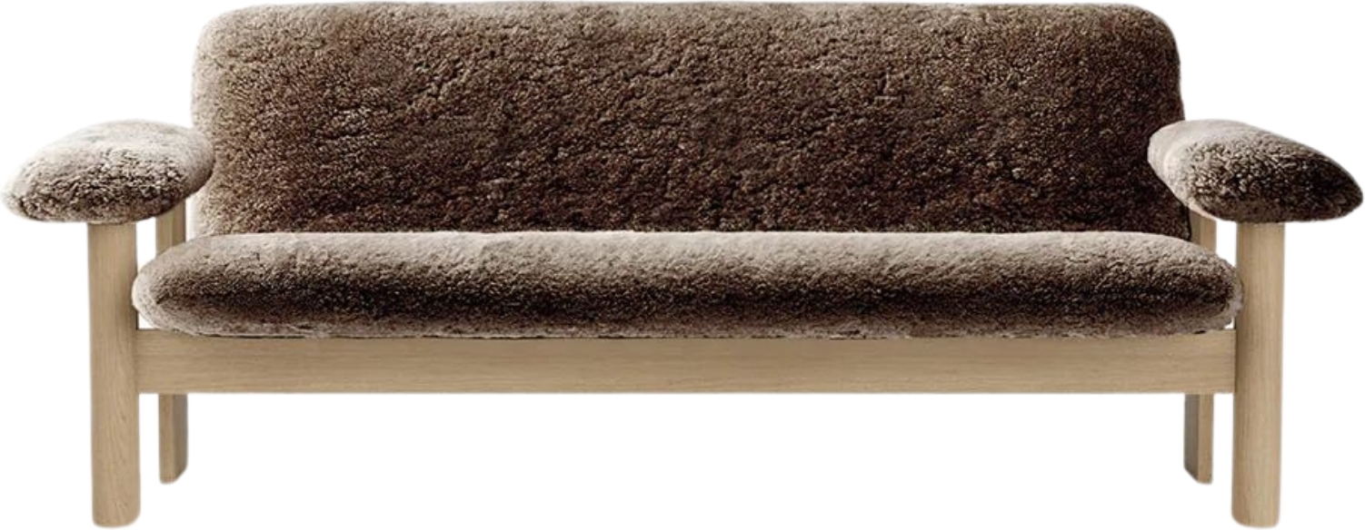 Brasilia Sheepskin 2-Sitzer-Sofa braun auf Eichenbeinen