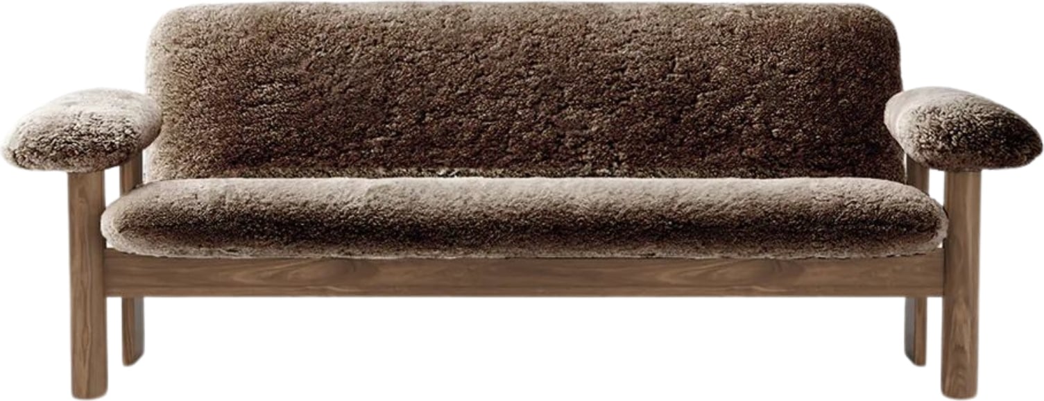 Brasilia Sheepskin 2-Sitzer-Sofa braun auf Walnussbeinen