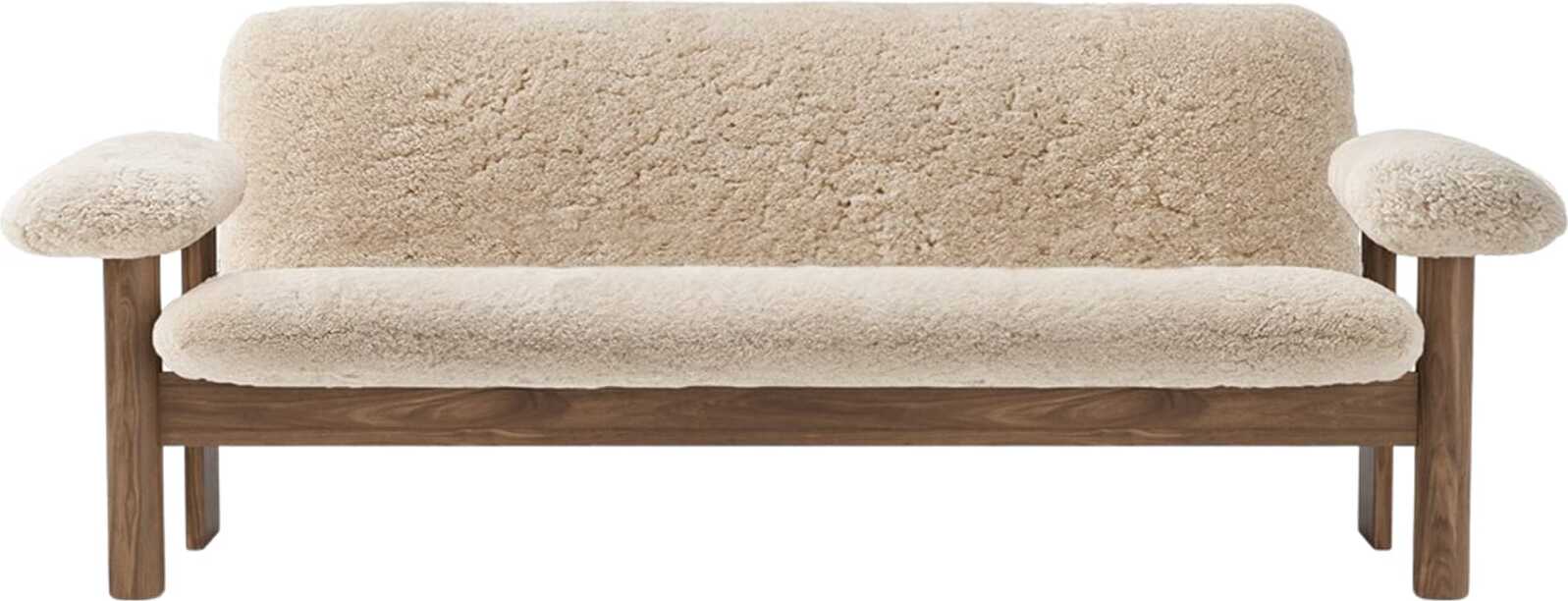 Brasilia Sheepskin 2-Sitzer-Sofa weiß auf Walnussbeinen