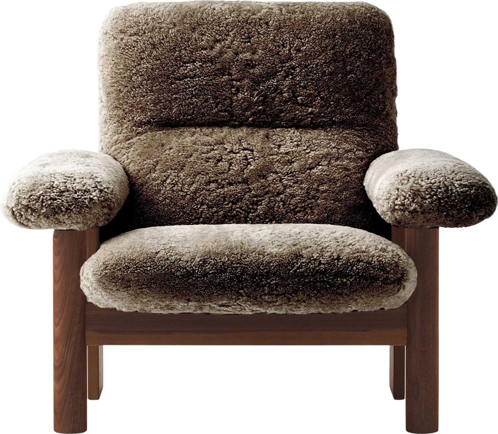Brasilia Sheepskin Sessel braun auf dunklen Eichenbeinen