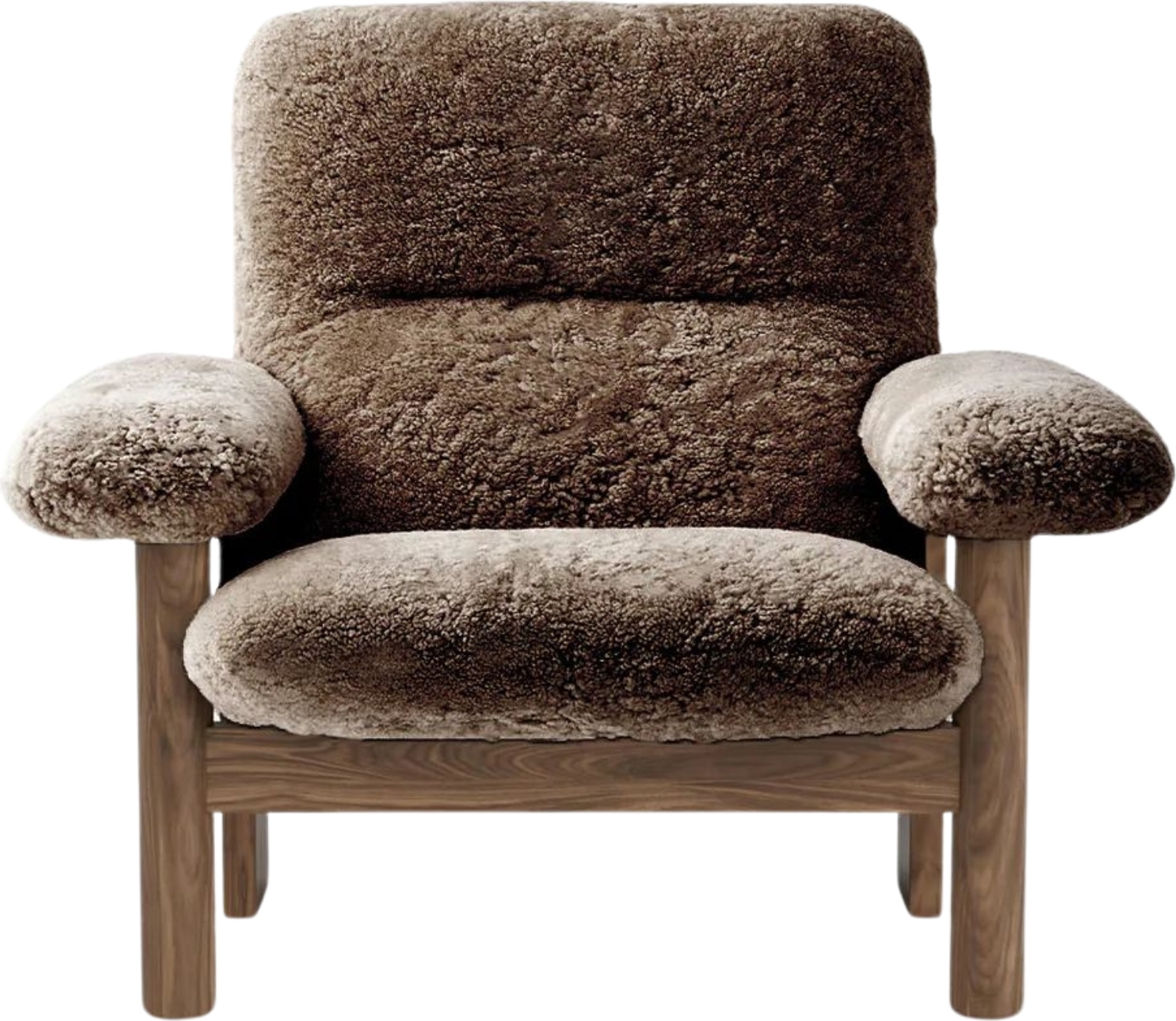 Brasilia Sheepskin Sessel braun auf Walnussbeinen