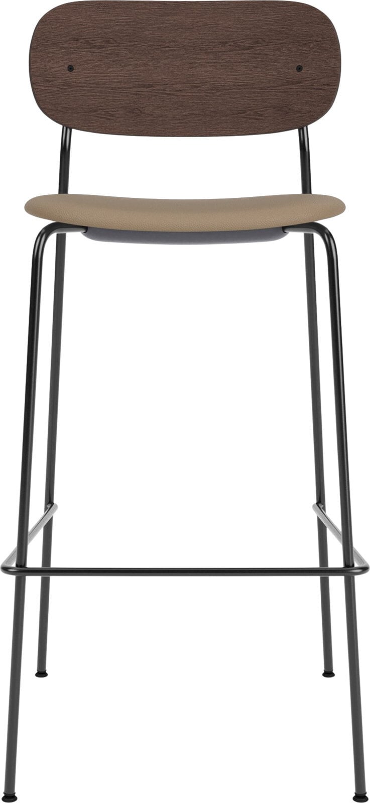 Co Barhocker 78,5 cm, dunkle Eiche, mit gepolstertem Ledersitz, beige
