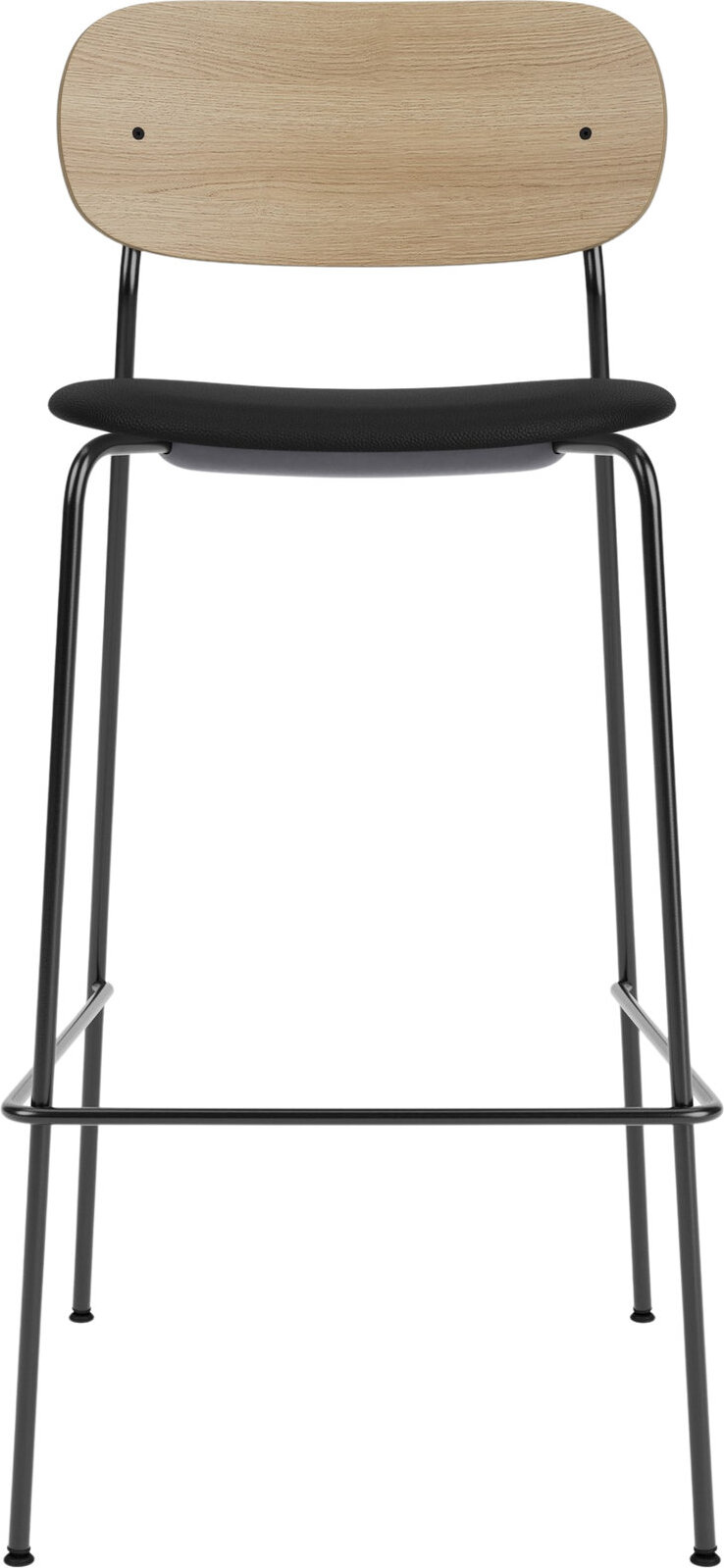 Co Barhocker 78,5 cm, helle Eiche, mit gepolstertem Sitz, Leder schwarz
