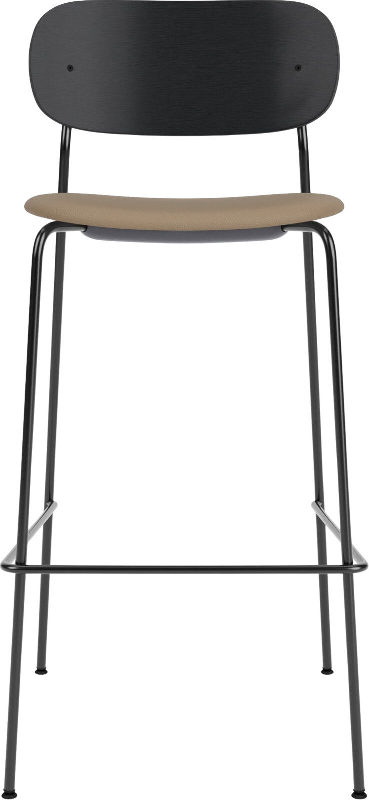 Co Barhocker 78,5 cm, schwarz, mit gepolstertem Ledersitz, beige