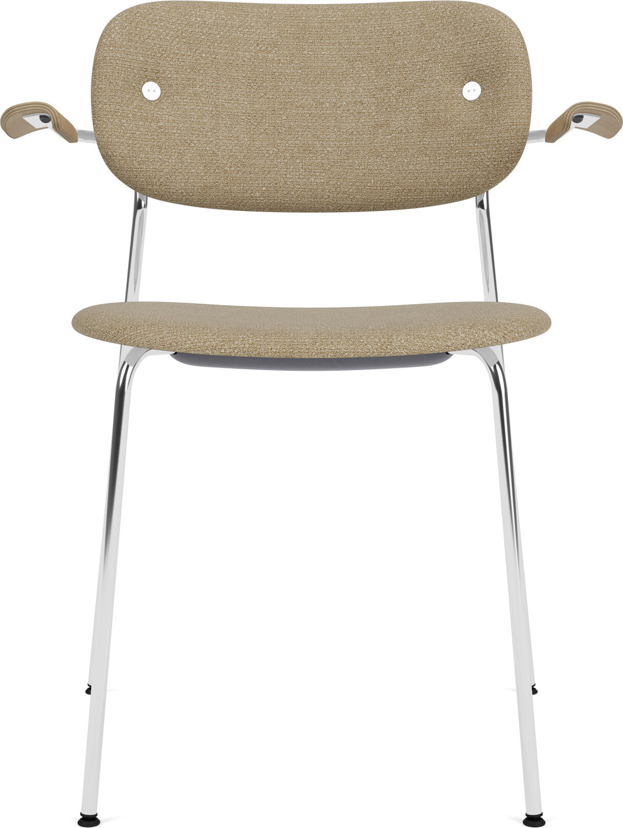 Co Stuhl beige gepolstert mit Armlehnen auf verchromten Beinen