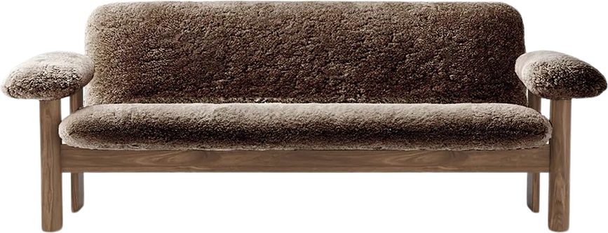 Dvoumístná pohovka Brasilia Sheepskin na ořechových nožkách hnědá