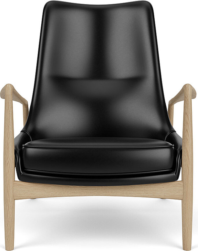 Fotel The Seal Lounge 92 cm jasny dąb tapicerowany skóra czerń